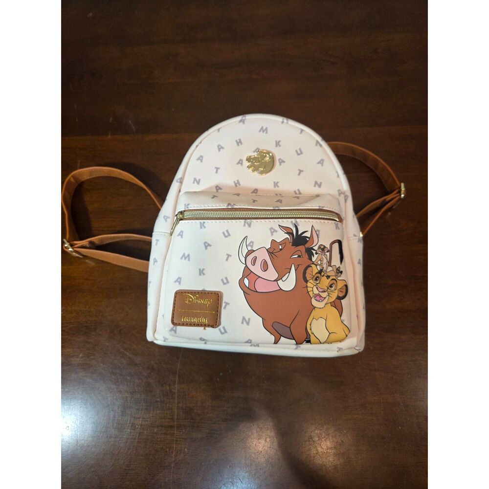 ​Disney Loungefly Lion King Hakuna Matata Mini Backpack Simba Pumbaa Timon Cream